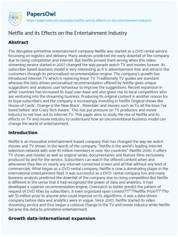 Essay on Netflix and its Effects on the Entertainment Industry