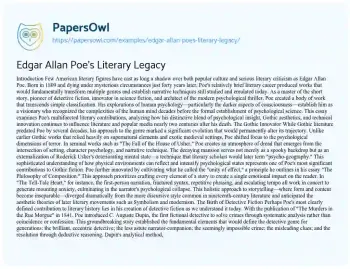 Essay on Edgar Allan Poe’s Literary Legacy