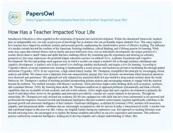 Essay on How has a Teacher Impacted your Life