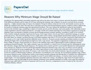 Essay on Reasons why Minimum Wage should be Raised