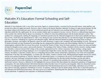 Essay on Malcolm X’s Education: Formal Schooling and Self-Education