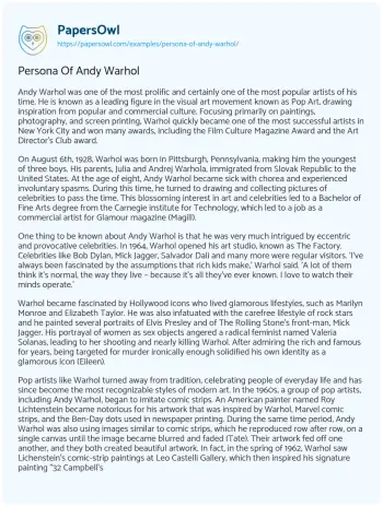 Essay on Persona of Andy Warhol