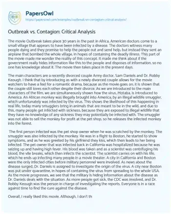 Essay on Outbreak Vs. Contagion: Critical Analysis