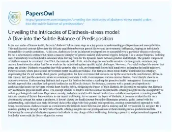 Essay on Unveiling the Intricacies of Diathesis–stress Model: a Dive into the Subtle Balance of Predisposition