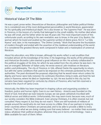 Essay on Historical Value of the Bible