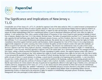 Essay on The Significance and Implications of New Jersey V. T.L.O.