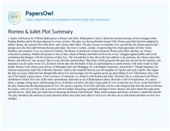 Essay on Romeo & Juliet Plot Summary