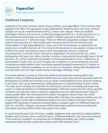 Essay on Childhood Leukemia