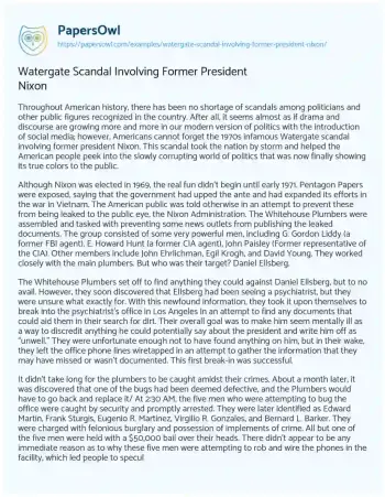 Essay on Watergate Scandal Involving Former President Nixon