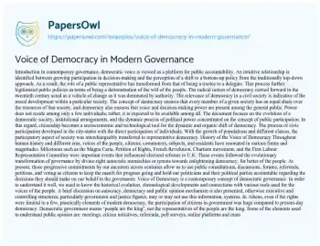 Essay on Voice of Democracy in Modern Governance