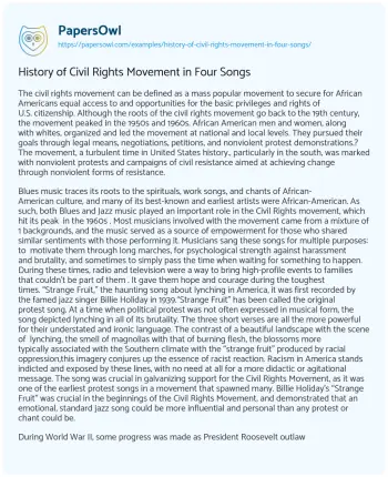 Essay on History of Civil Rights Movement in Four Songs