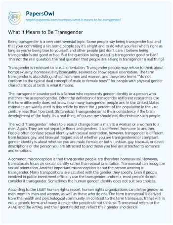 Essay on What it Means to be Transgender