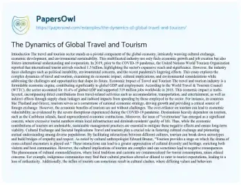 Essay on The Dynamics of Global Travel and Tourism