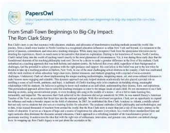 Essay on From Small-Town Beginnings to Big-City Impact: the Ron Clark Story