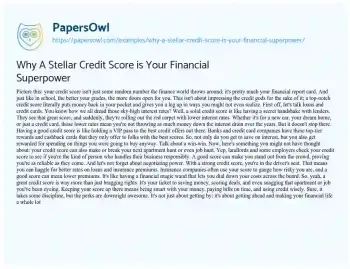 Essay on Why a Stellar Credit Score is your Financial Superpower