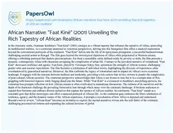 Essay on African Narrative: “Faat Kiné” (2001) Unveiling the Rich Tapestry of African Realities