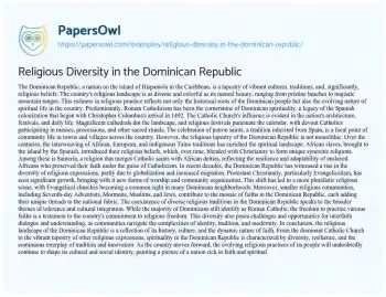 Essay on Religious Diversity in the Dominican Republic