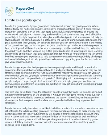 Essay on Fornite as a Popular Game