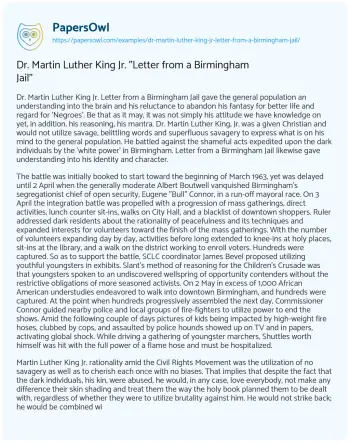 Essay on Dr. Martin Luther King Jr. “Letter from a Birmingham Jail”