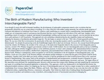 Essay on The Birth of Modern Manufacturing: who Invented Interchangeable Parts?