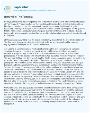 Essay on Betrayal in the Tempest