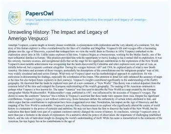 Essay on Unraveling History: the Impact and Legacy of Amerigo Vespucci