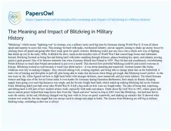 Essay on The Meaning and Impact of Blitzkrieg in Military History