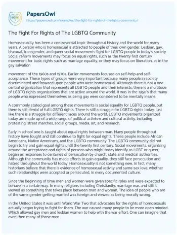 Essay on The Fight for Rights of the LGBTQ Community