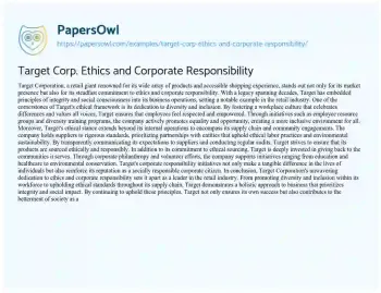 Essay on Target Corp. Ethics and Corporate Responsibility