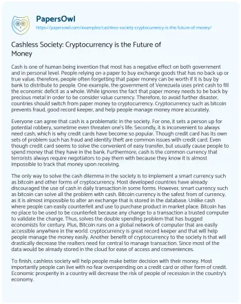 Essay on Cashless Society: Cryptocurrency is the Future of Money