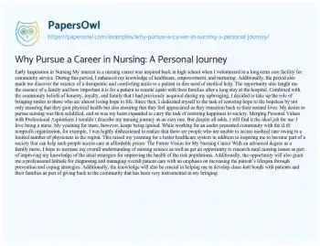 Essay on Why Pursue a Career in Nursing: a Personal Journey