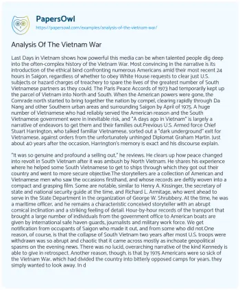 Essay on Analysis of the Vietnam War