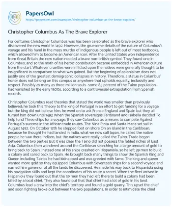 Essay on Christopher Columbus as the Brave Explorer