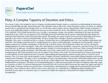 Essay on Piety: a Complex Tapestry of Devotion and Ethics