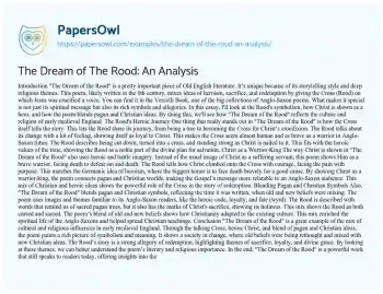 Essay on The Dream of the Rood: an Analysis