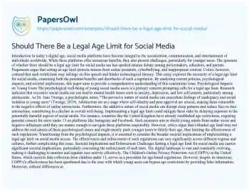 Essay on Should there be a Legal Age Limit for Social Media