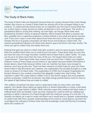 Essay on The Study of Black Holes