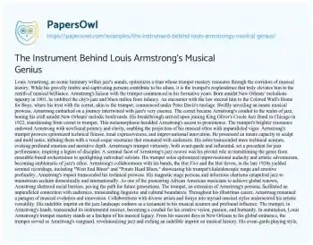 Essay on The Instrument Behind Louis Armstrong’s Musical Genius