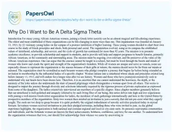 Essay on Why do i Want to be a Delta Sigma Theta