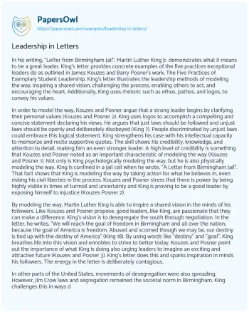 Essay on Leadership in Letters