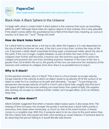 Essay on Black Hole: a Black Sphere in the Universe