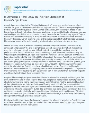 Essay on Is Odysseus a Hero: Essay on the Main Character of Homer’s Epic Poem