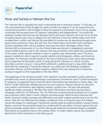 Essay on Music and Society in Vietnam War Era