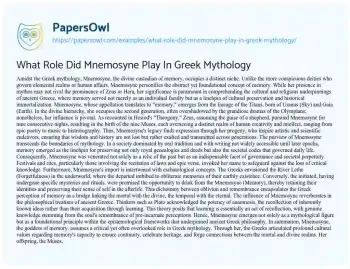 Essay on What Role did Mnemosyne Play in Greek Mythology