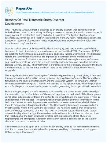 Essay on Reasons of Post Traumatic Stress Disorder Development