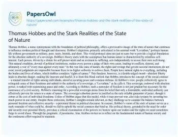 Essay on Thomas Hobbes and the Stark Realities of the State of Nature