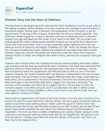 Essay on Marlows Story into the Heart of Darkness