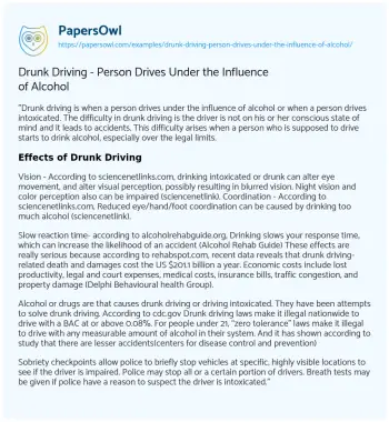 Essay on Drunk Driving – Person Drives under the Influence of Alcohol