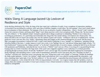 Essay on 1930s Slang: a Language Jazzed-Up Lexicon of Resilience and Style