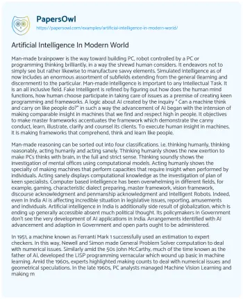 Essay on Artificial Intelligence in Modern World